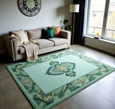 Green Geometric Wool Rug